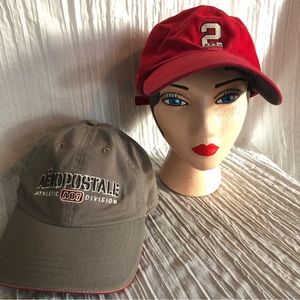 AEROPOSTALE unisex lot of 2 red & gray adjustable baseball hats caps